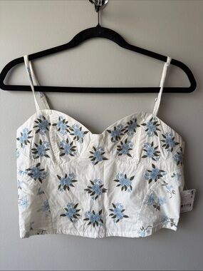 Free People wild flower tea Bustier Crop Top Light Blue Floral Embroidery cotton